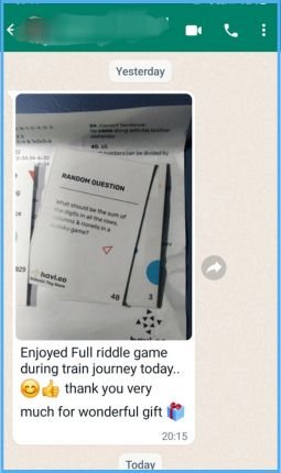 riddling cards customer review whatsapp screenshot