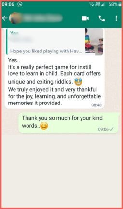 riddling cards customer review whatsapp screenshot